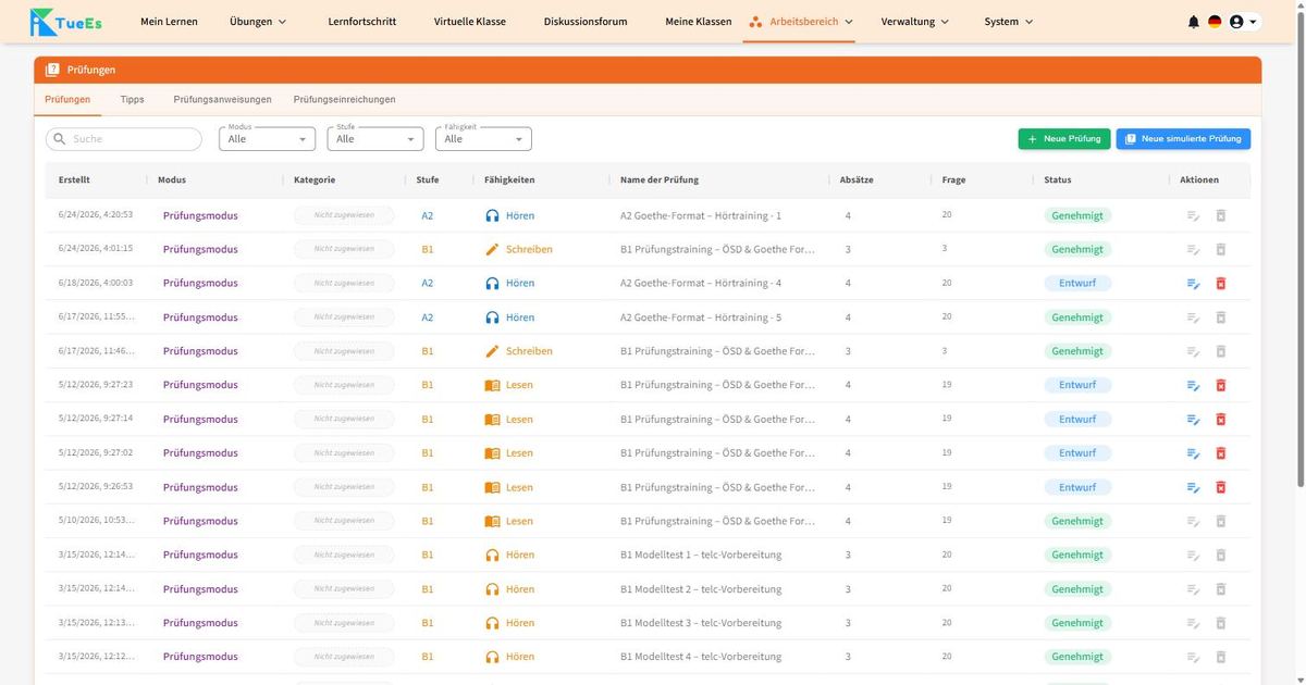 TÜEES-Plattform zur Vorbereitung auf Deutschprüfungen